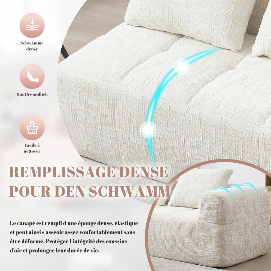Divano 2 Posti con Cuscini e Tasche Laterali ¨C MINIMAL ¨C Beige, Tessuto Morbido