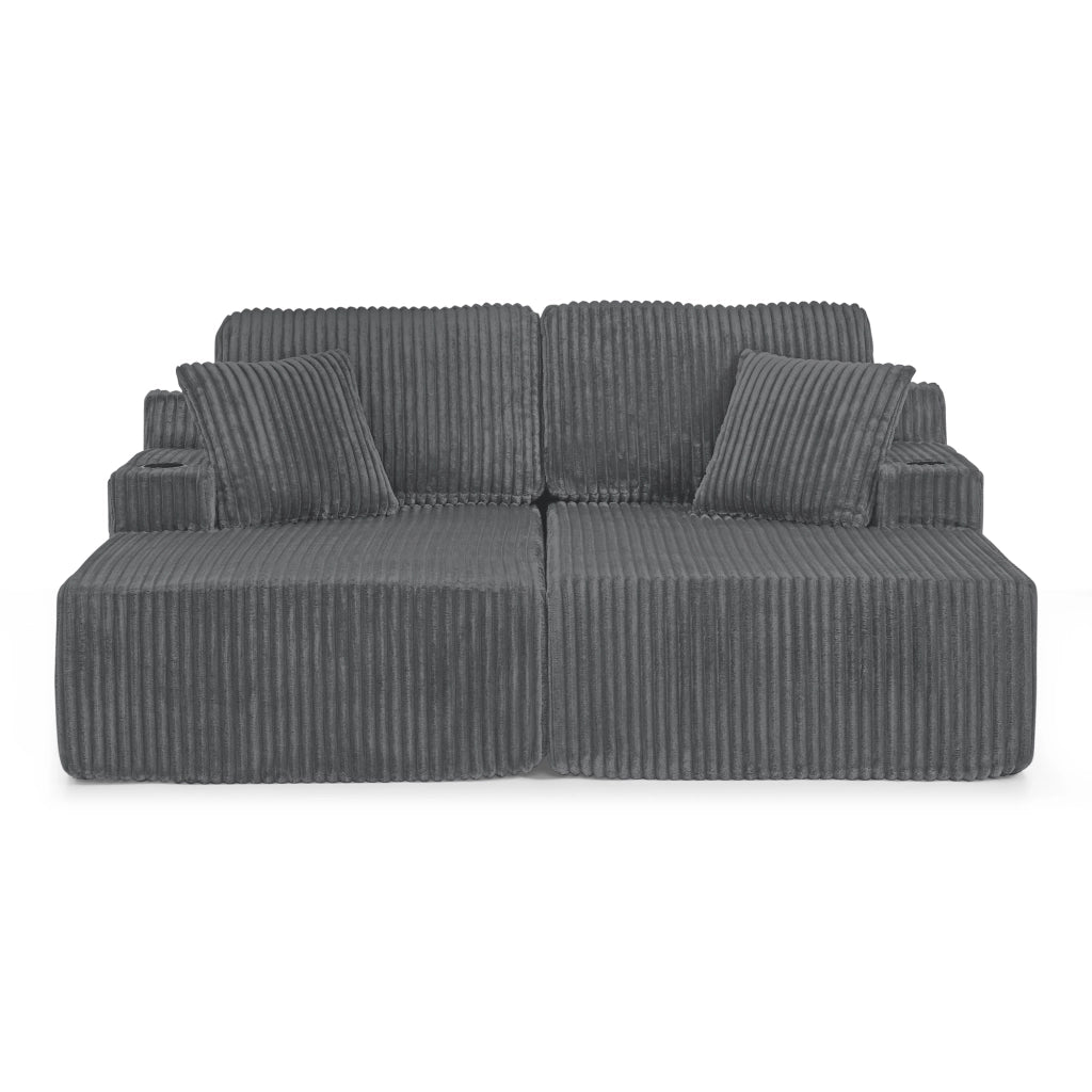 Divano Letto 2 Posti Relax ¨C MINIMAL ¨C Grigio, Velluto a Coste, con Cuscini