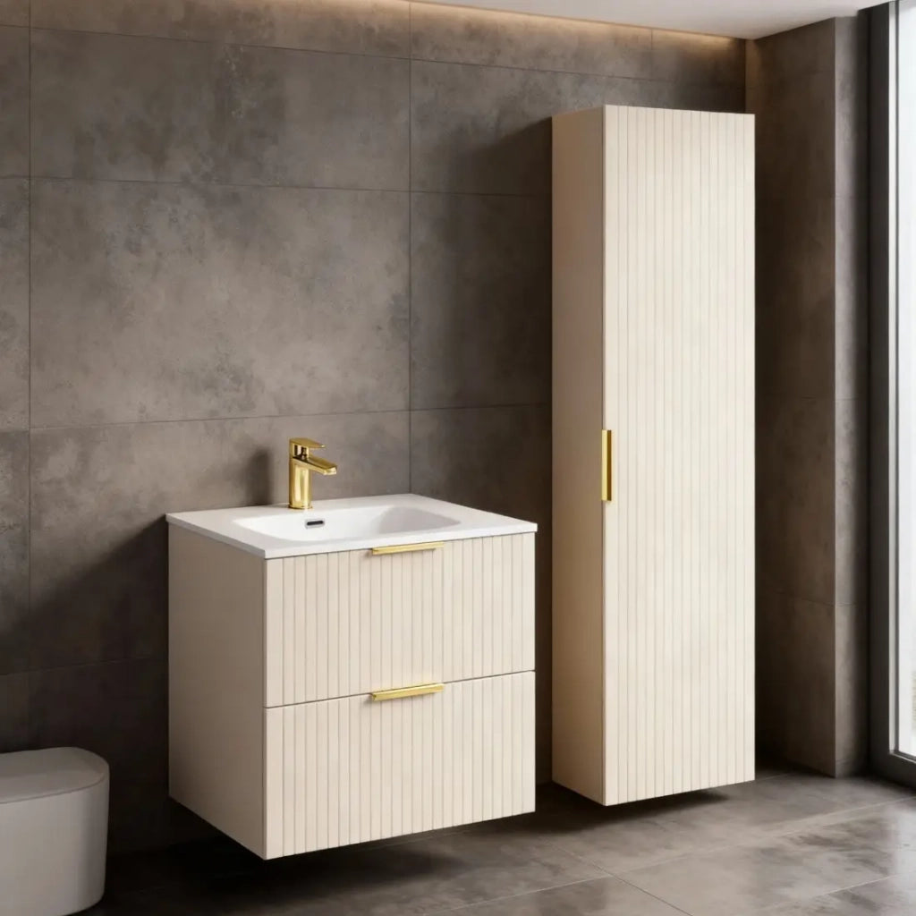Set da bagno NOXERA 80 cm – Marrone Congo – Lavabo incassato + colonna sospesa