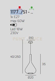 SOSPENSIONE BIANCO 1 LUCE VETRO VERDE 1177BI-S1-VE