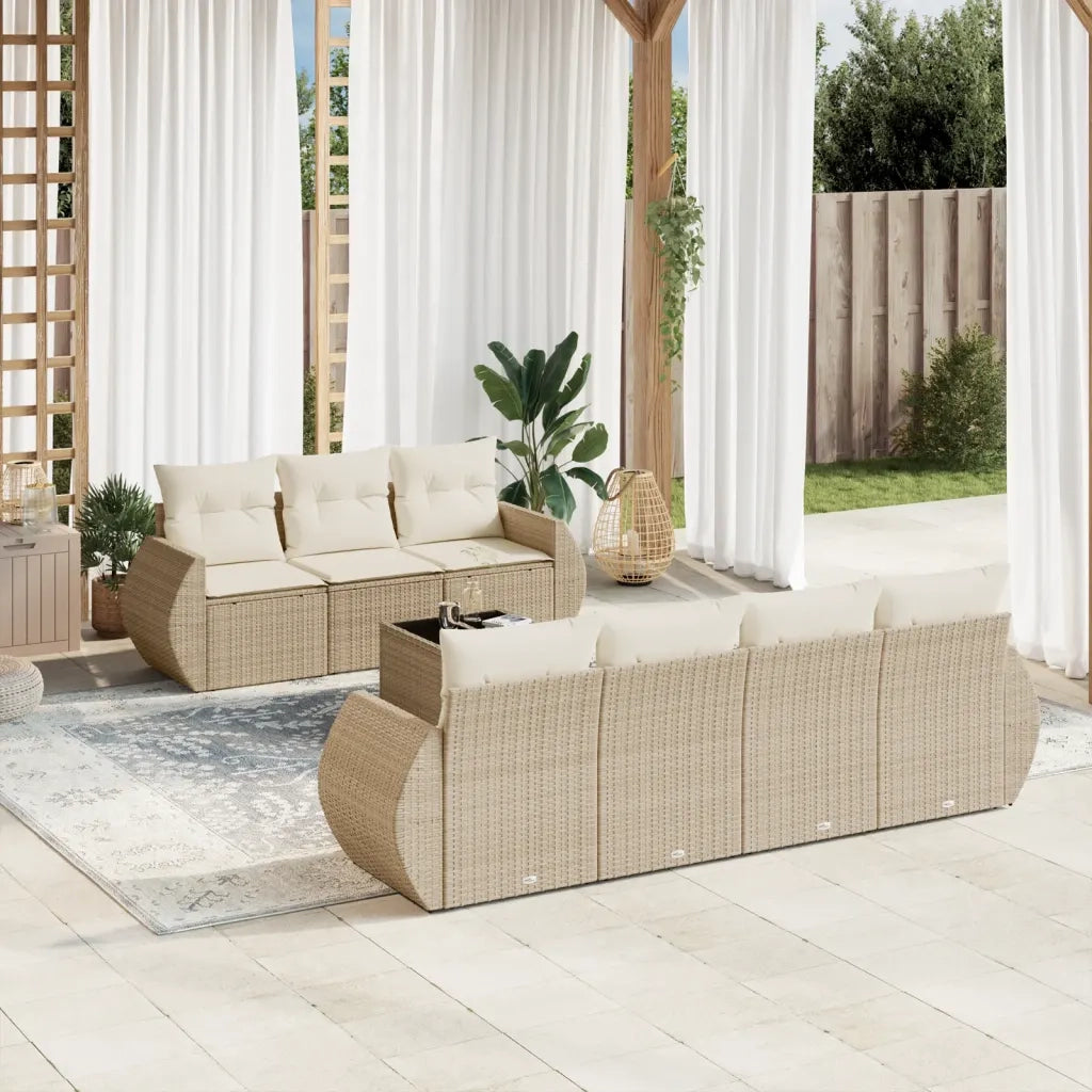 Set Divano da Giardino 8 pz con Cuscini Beige in Polyrattan 3221127
