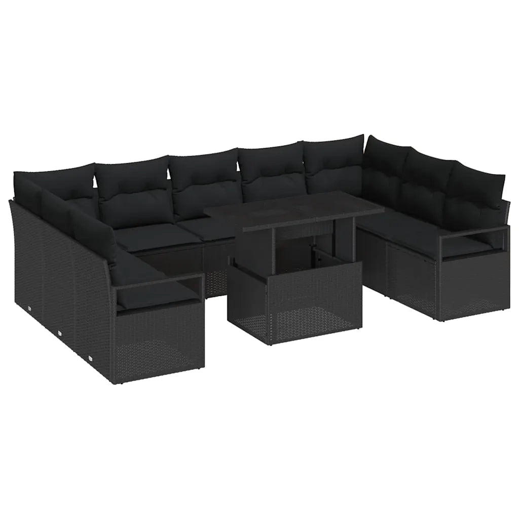 Set Divano da Giardino 10 pcs Nero Poly Rattan