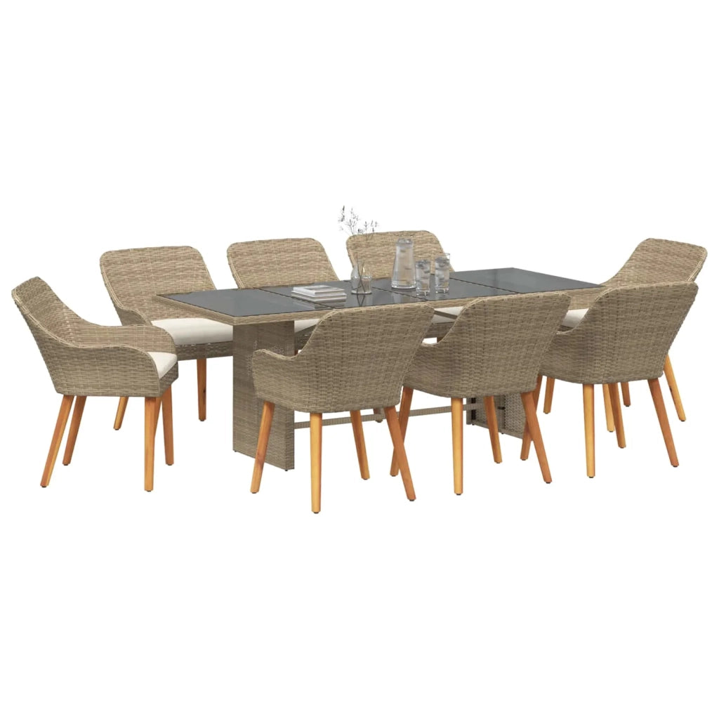 Set da Pranzo per Giardino con cuscino 9 pcs Beige polyrattan 3261630
