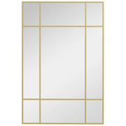 Specchio da Parete Stile Finestra con Montaggio Verticale e Orizzontale, 90x60 cm, Oro
