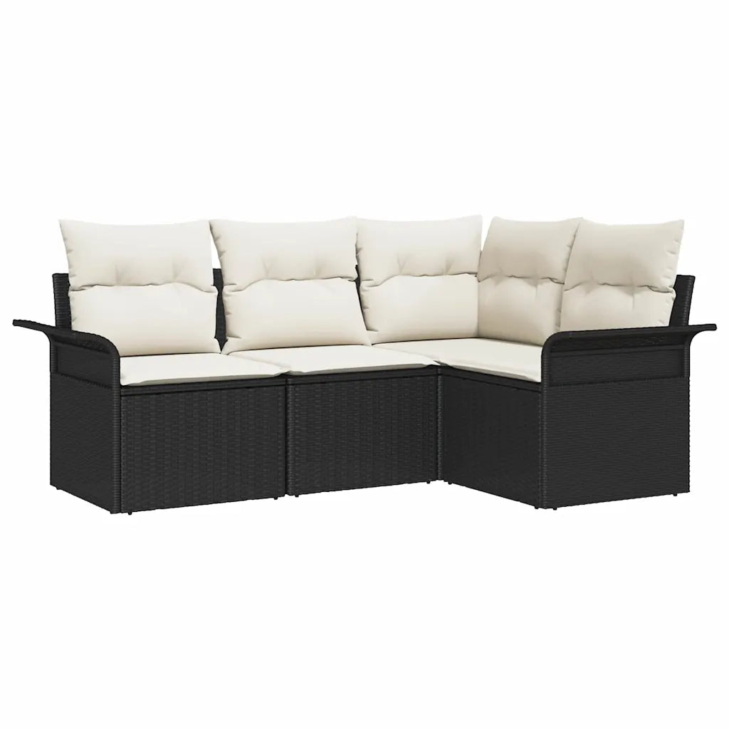 Set Divano da Giardino con archiviazione 4 pcs Nero polyrattan