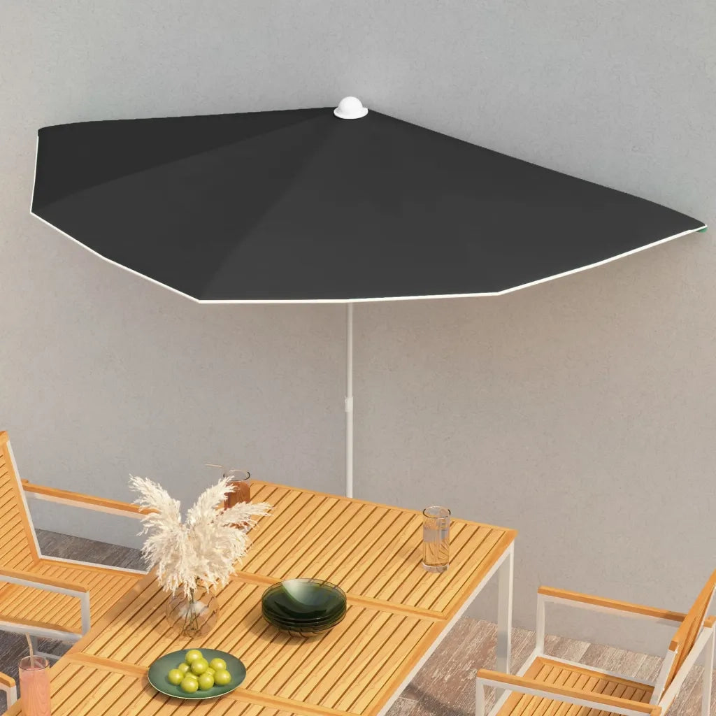Ombrellone Semicircolare da Giardino con Palo 180x90 cm Nero 315565