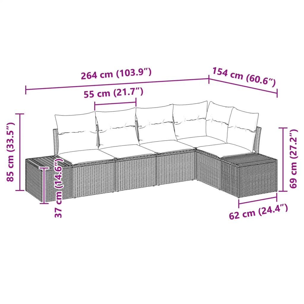 Set Divano da Giardino 5 pz Nero polyrattan 3347066
