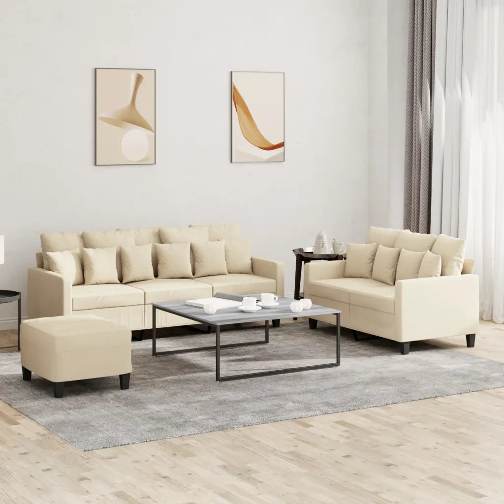 Set di Divani 3 pz con Cuscini Crema in Tessuto 3201674