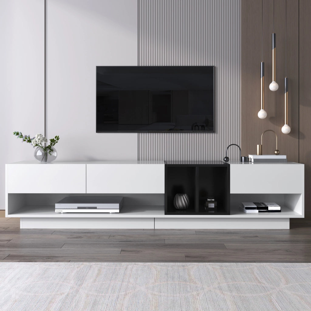 Mobile TV Lowboard ¨C MINIMAL ¨C Bianco Lucido e Nero, Cassetti e Vani