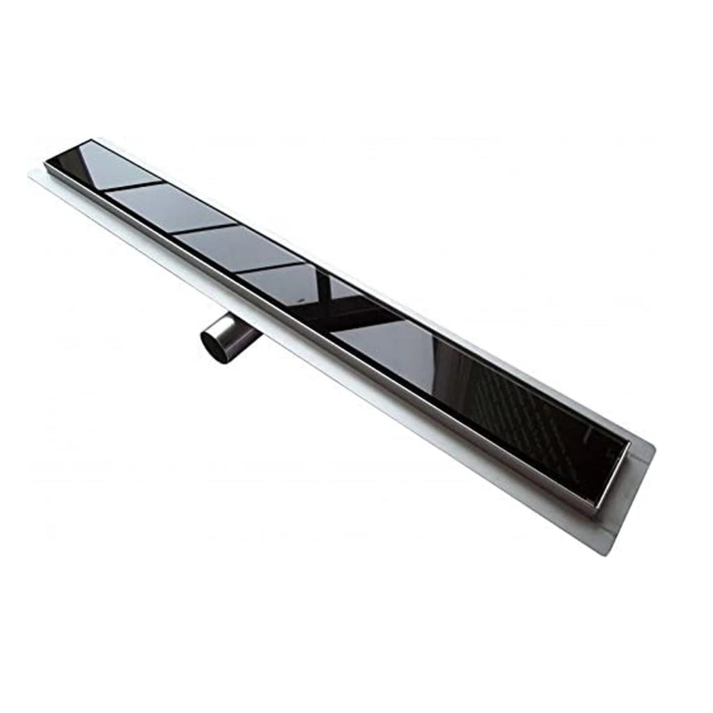 Canalina di scarico doccia in acciaio inox con cover vetro nero 90 cm mod. Glass