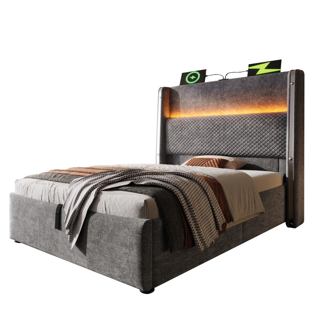 letto idraulico lino grigio 90 x 200 cm