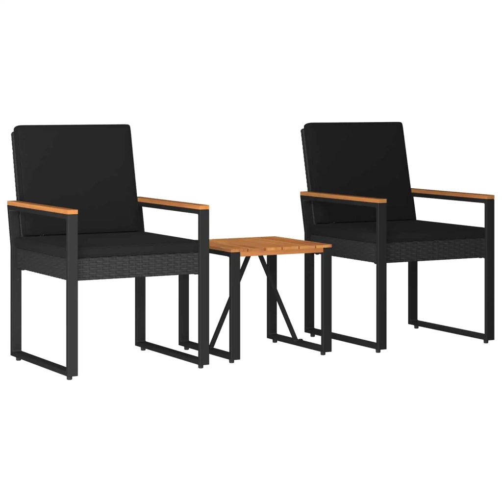 Set Mobili da Esterno con cuscino 3 pz | Set Salotto da Giardino Nero polyrattan