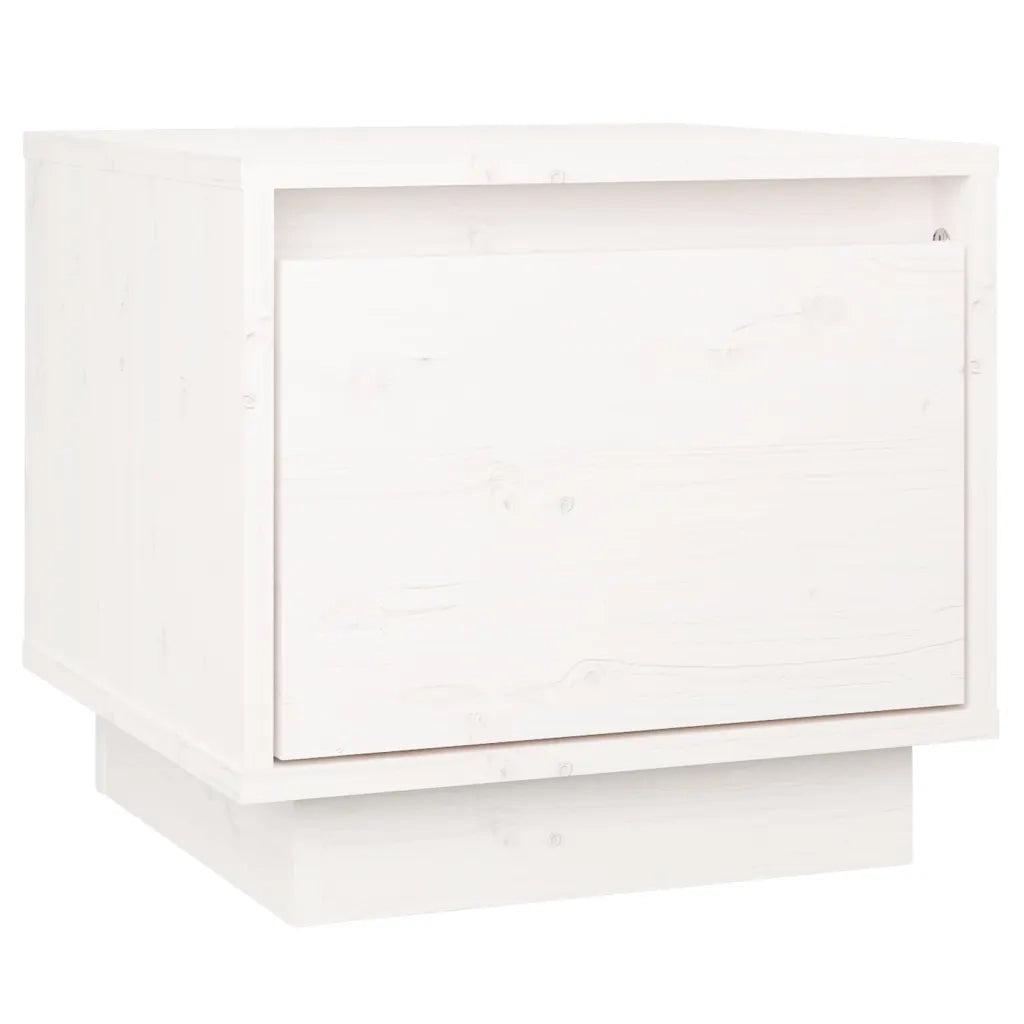 Comodino Bianco 35x34x32 cm in Legno Massello di Pino 813397