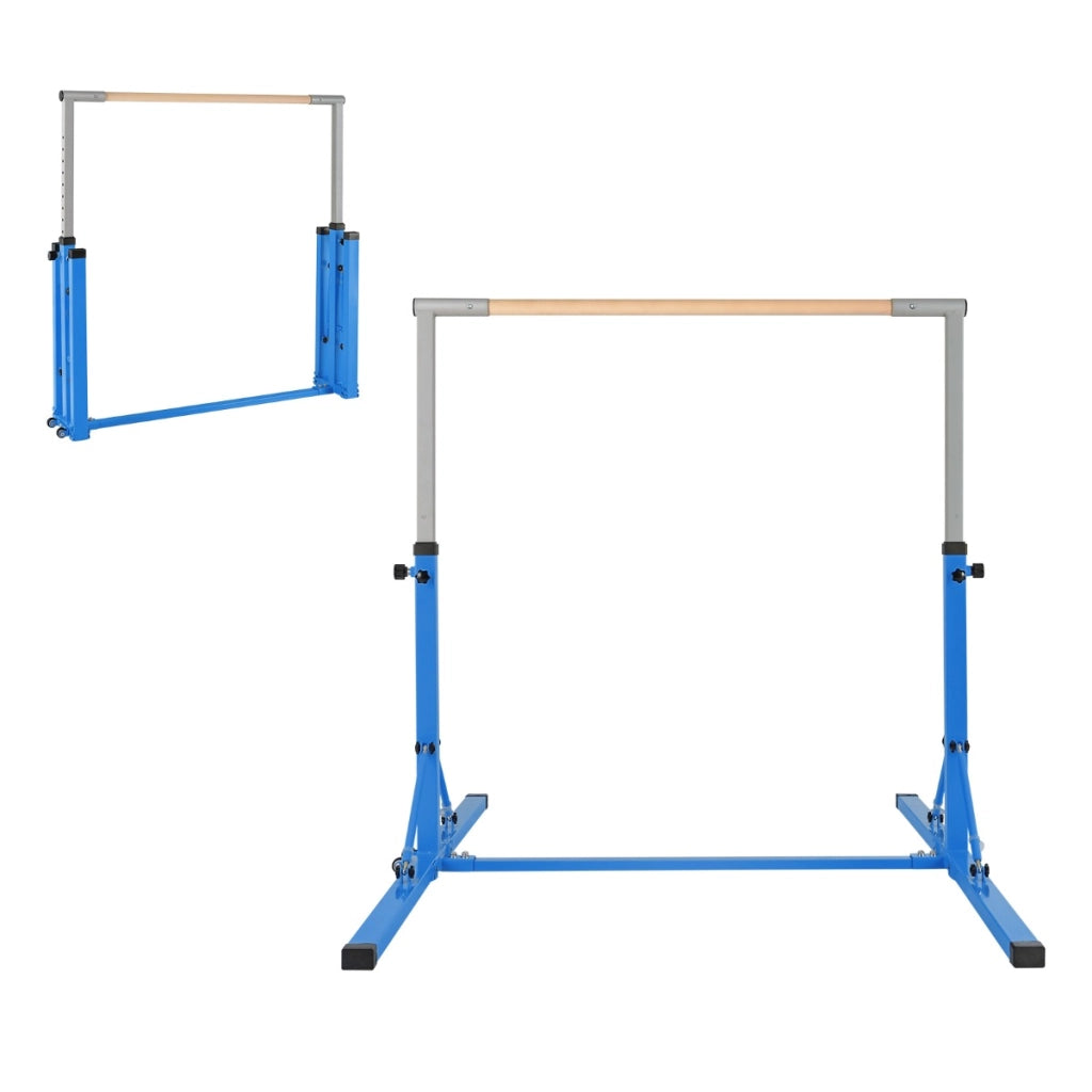 Barra ginnastica per bambini con 13 altezze regolabili portata 100kg, Attrezzatura palestra domestica Blu-Sbarre e travi da ginnastica