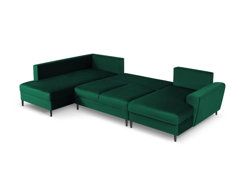 Cosmopolitan Design - Divano panoramico convertibile sinistro con box "Kyoto" 7 posti in velluto verde bottiglia 