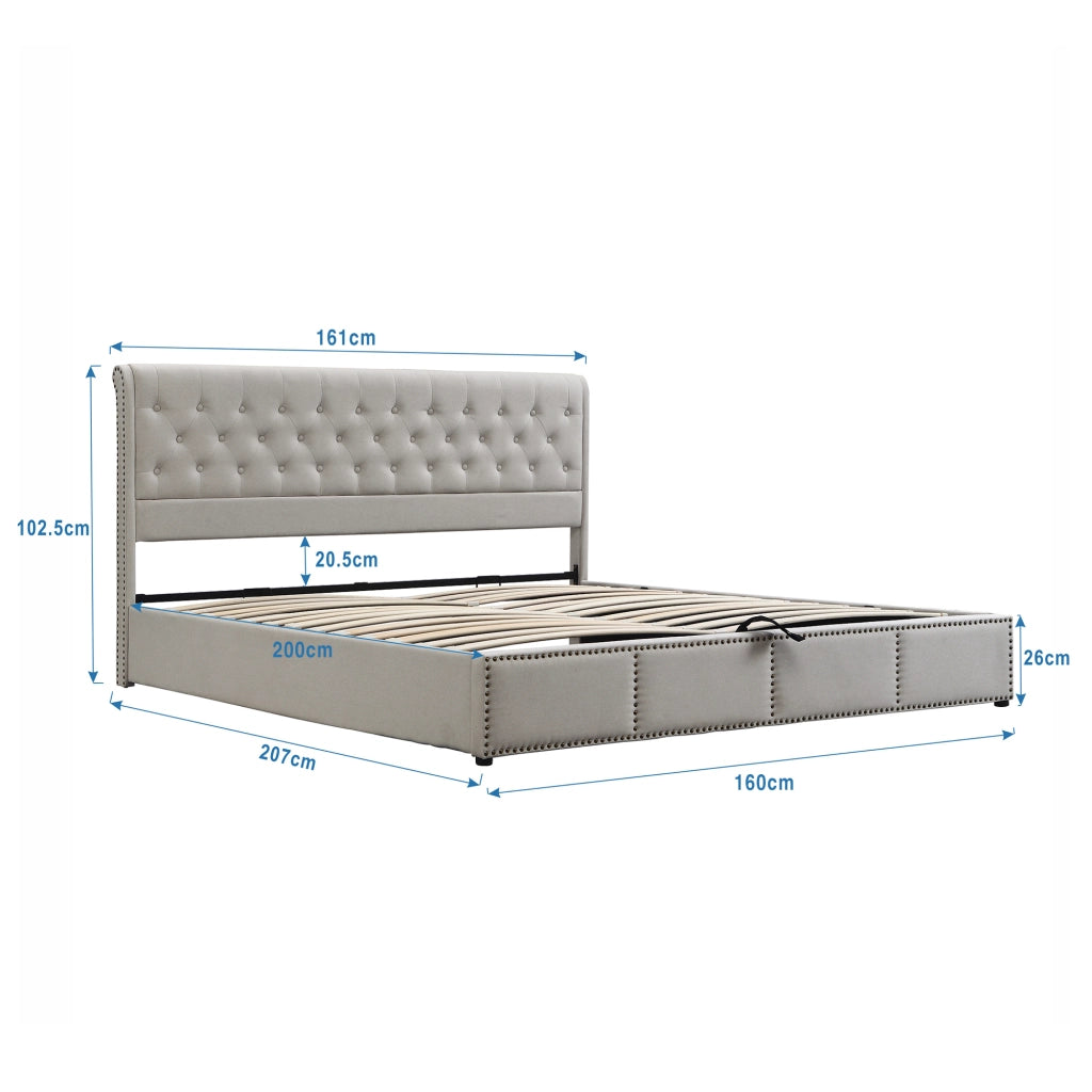 letto imbottito lino cotone grigio 160 x 200 cm