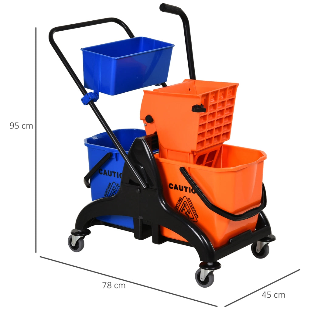 Carrello per pulizie con secchi ¨C Minimal ¨C 78x45x95 cm, arancio e blu, plastica e metallo
