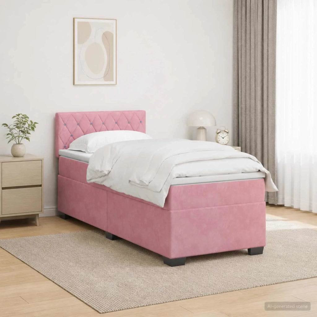 Letto con Box Spring, Materasso e LED Rosa 100 x 200 cm Velluto 3452119