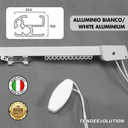 Binario Scorritenda Lineare da Parete in Alluminio Bianco con Movimento a Corda Apertura Centrale - Riloga Bastone per Tenda 200cm