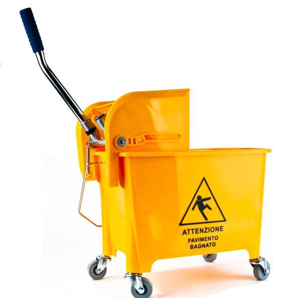 XTRA 06507 Carrello Mocio Industriale Clean Warning con Strizzatoio Capacita' 20 Litri 4 Ruote Piroettanti colore Giallo