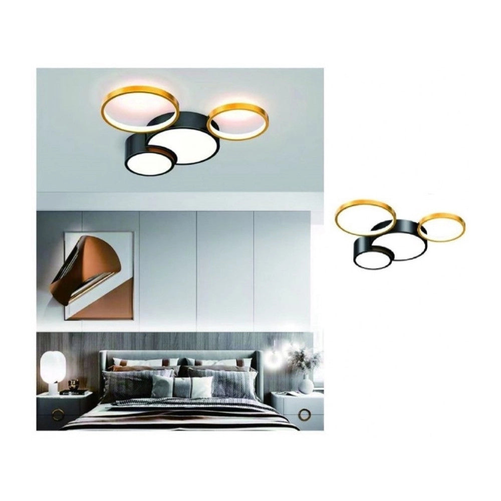 Trade Shop - Plafoniera Led 36w 4 Cerchi Oro Nero Lampada Da Soffitto Moderno Luce 4000k 70951 -