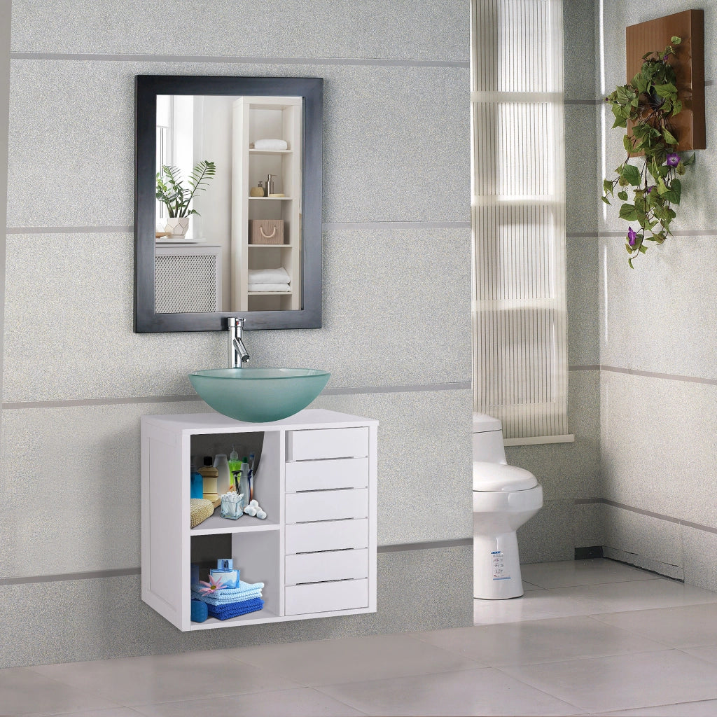 Mobiletto Sottolavabo Sospeso con 2 Ripiani e Anta ¨C Minimal ¨C 60x30x54 cm Bianco