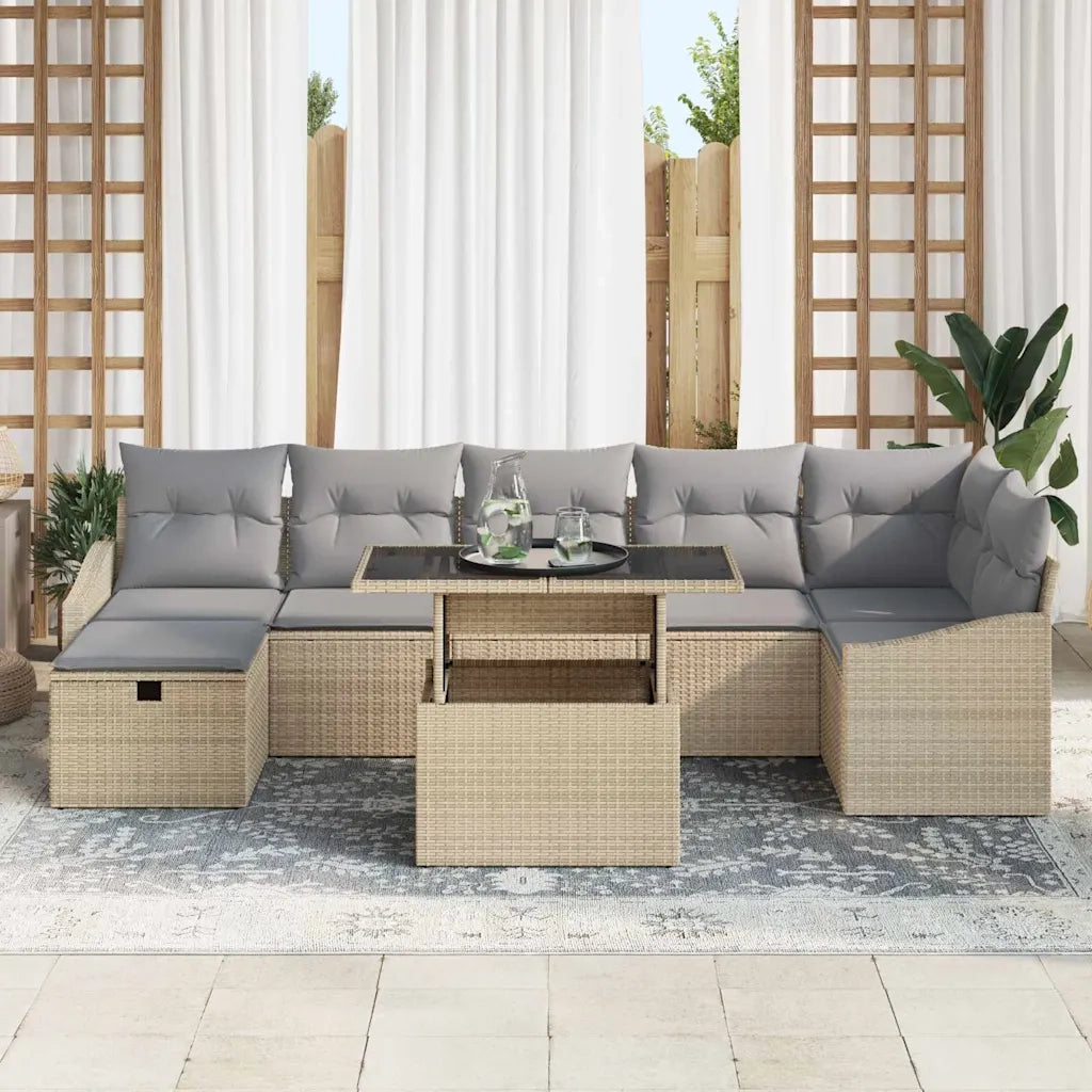 Set Divano da Giardino 8 pcs Beige polyrattan
