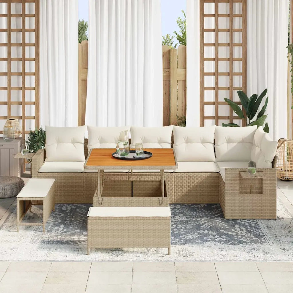 Set Divano da Giardino 11 pcs Beige e Crema polyrattan