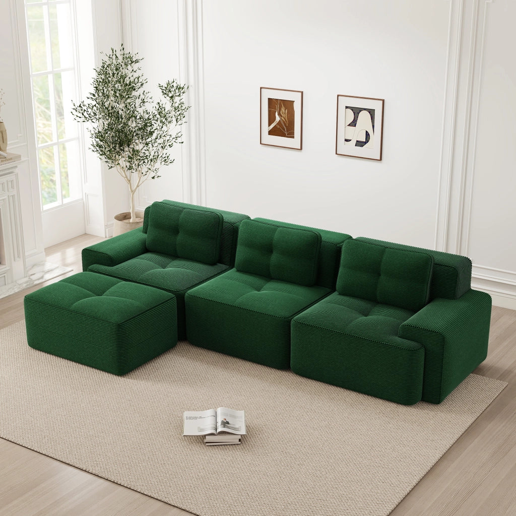 Divano modulare L Cloud Boneless - Zephmum- 3 posti in velluto a coste verde