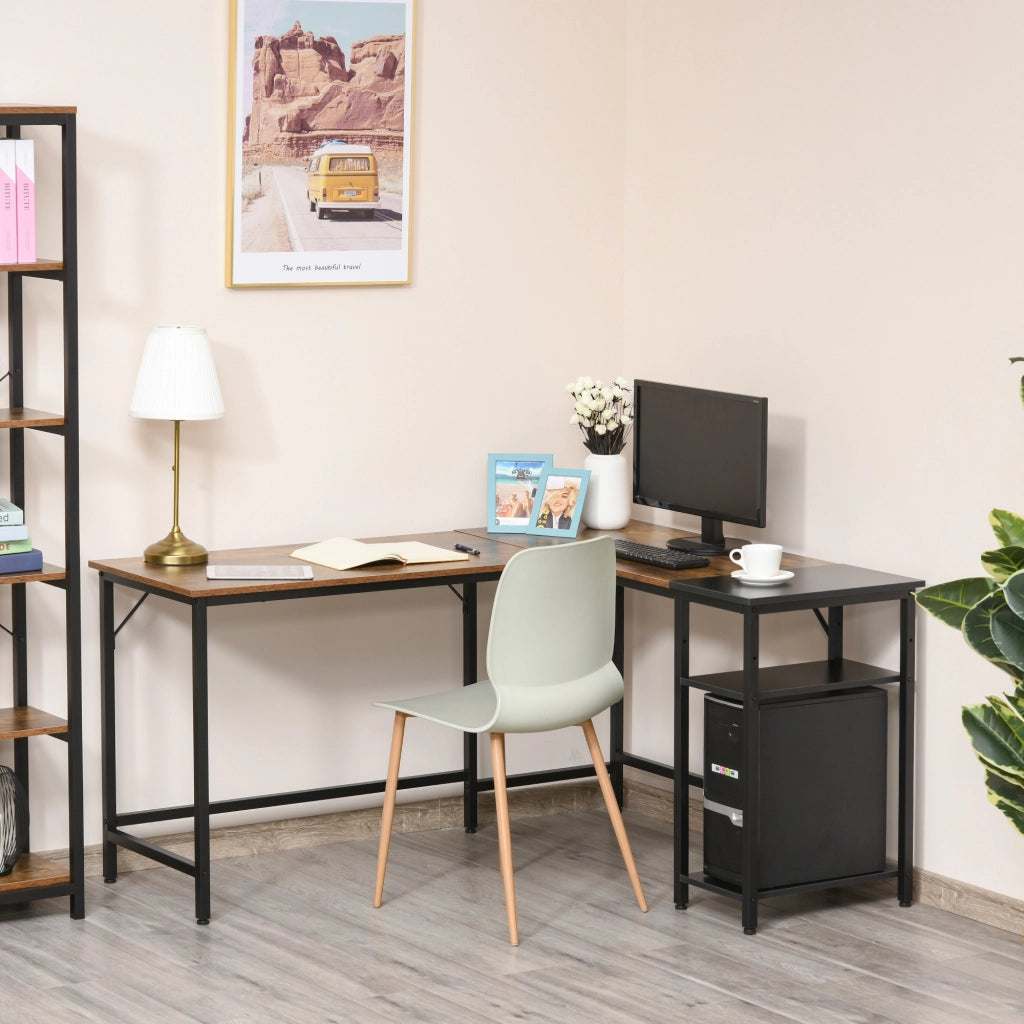 Scrivania Angolare Industriale con Ripiano Laterale ¨C Minimal ¨C Legno e Metallo Nero 150x120x75cm