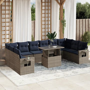 Set Divani da Giardino 11 pz con Cuscini Grigio in Polyrattan 3268151
