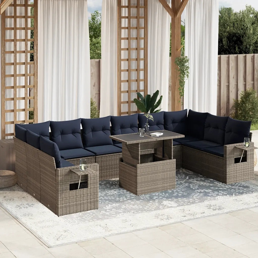 Set Divani da Giardino 11 pz con Cuscini Grigio in Polyrattan 3268151