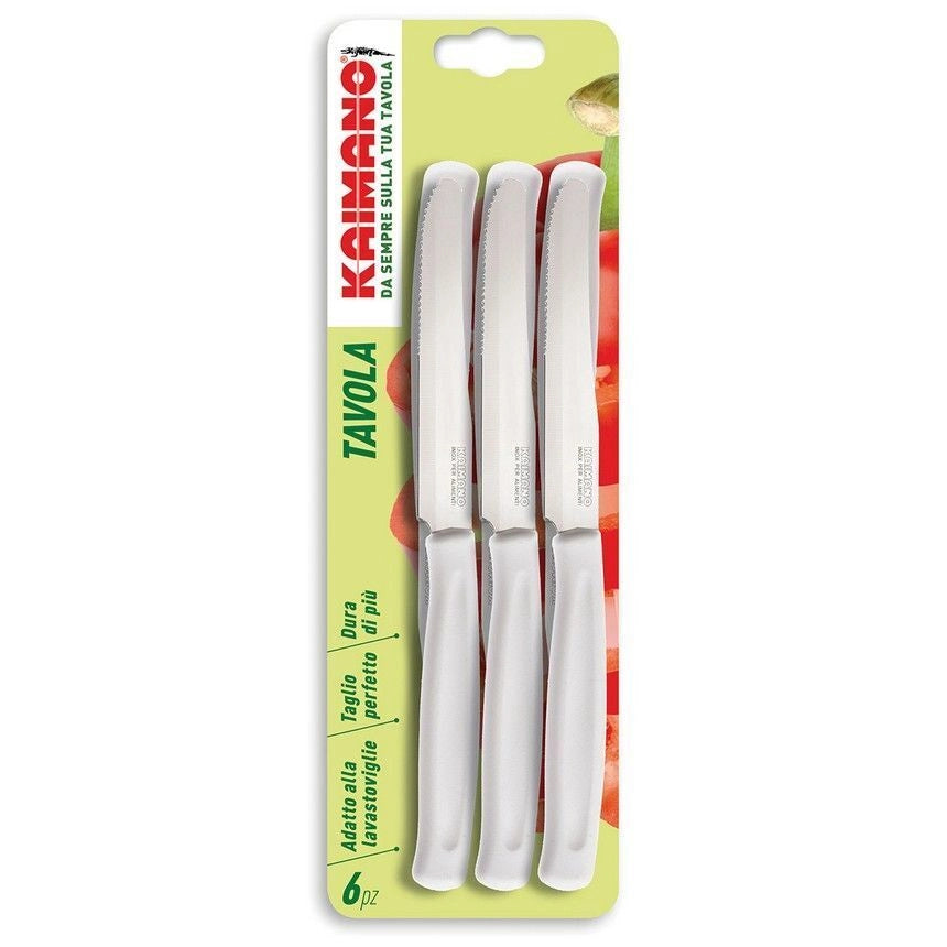 6 Coltelli da tavola con punta dentata bianco