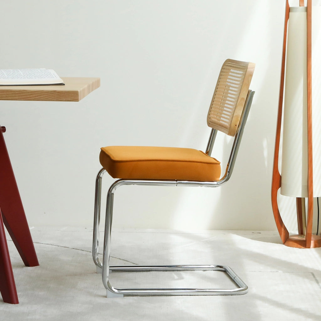 Sedie da Pranzo Set 2 Pezzi ¨C MINIMAL ¨C Velluto Rattan, Gambe Cromate, Design Moderno