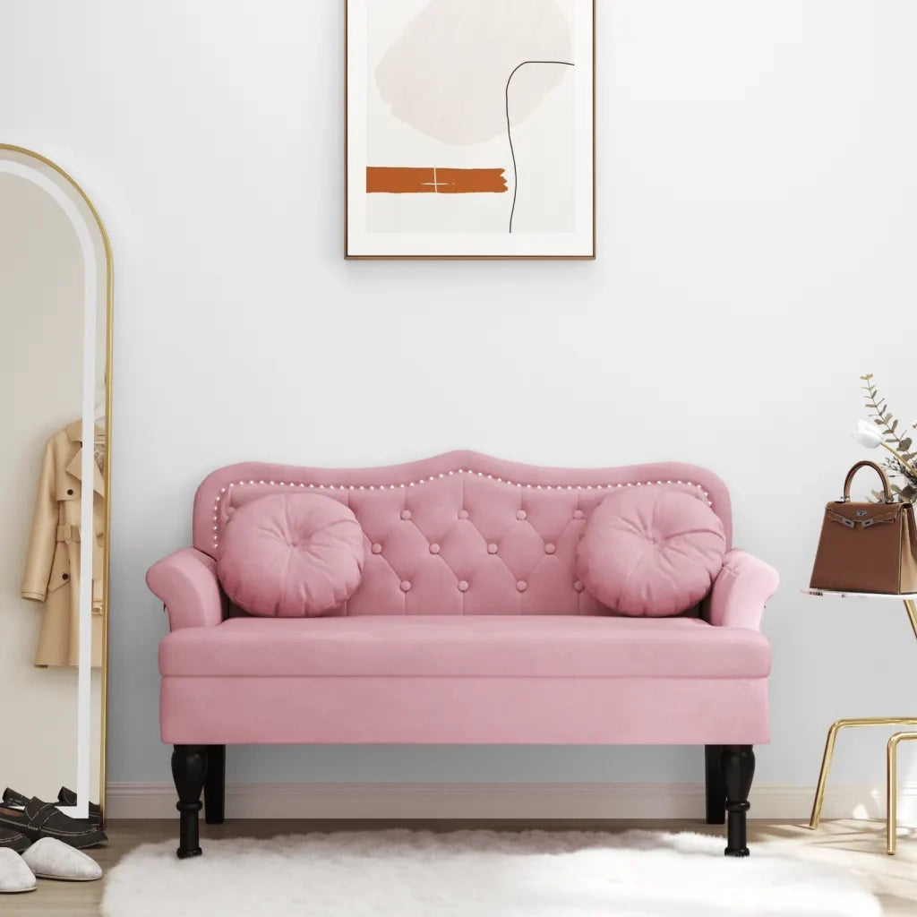 Panca con Cuscini-Sgabello-Divano Rosa 120,5x65x75 cm in Velluto