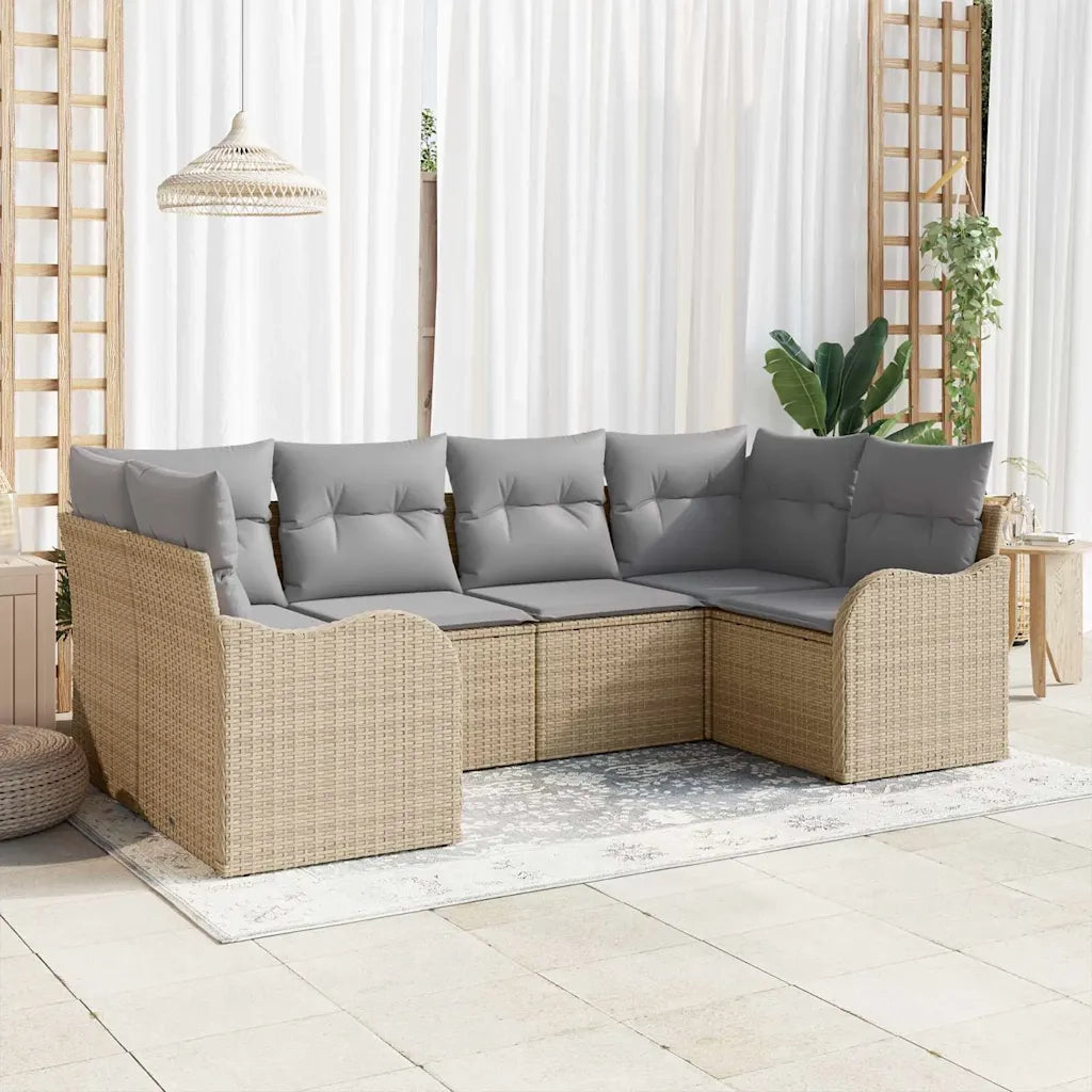 Set Divano da Giardino con cuscino 6 pcs Beige Poly Rattan