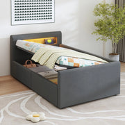 Letto Singolo Imbottito con LED, USB e Contenitore Idraulico ¨C MINIMAL ¨C Velluto Grigio Scuro 90x200