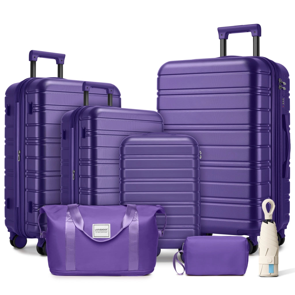 Set valigie rigide espandibile con lucchetto combinato e borsa weekender in ABS viola scuro