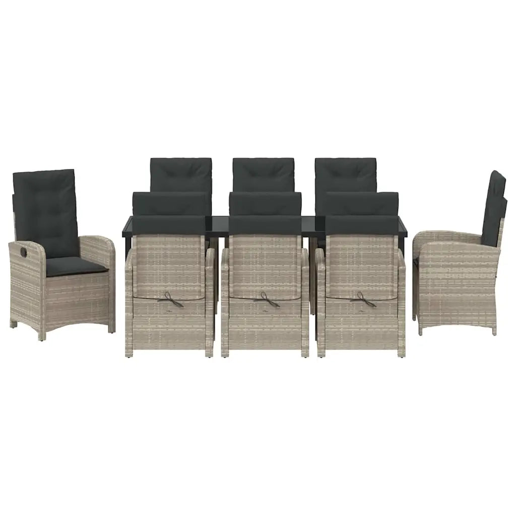 Set da Pranzo per Giardino 9 pcs Grigio chiaro polyrattan 3380301