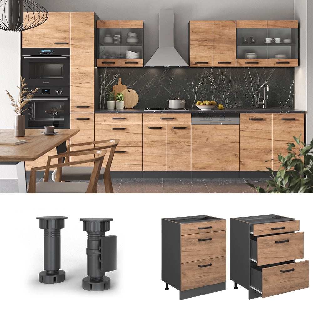 Vicco Mobiletto base per cucina Quercia dorata 60 cm PL Marmo