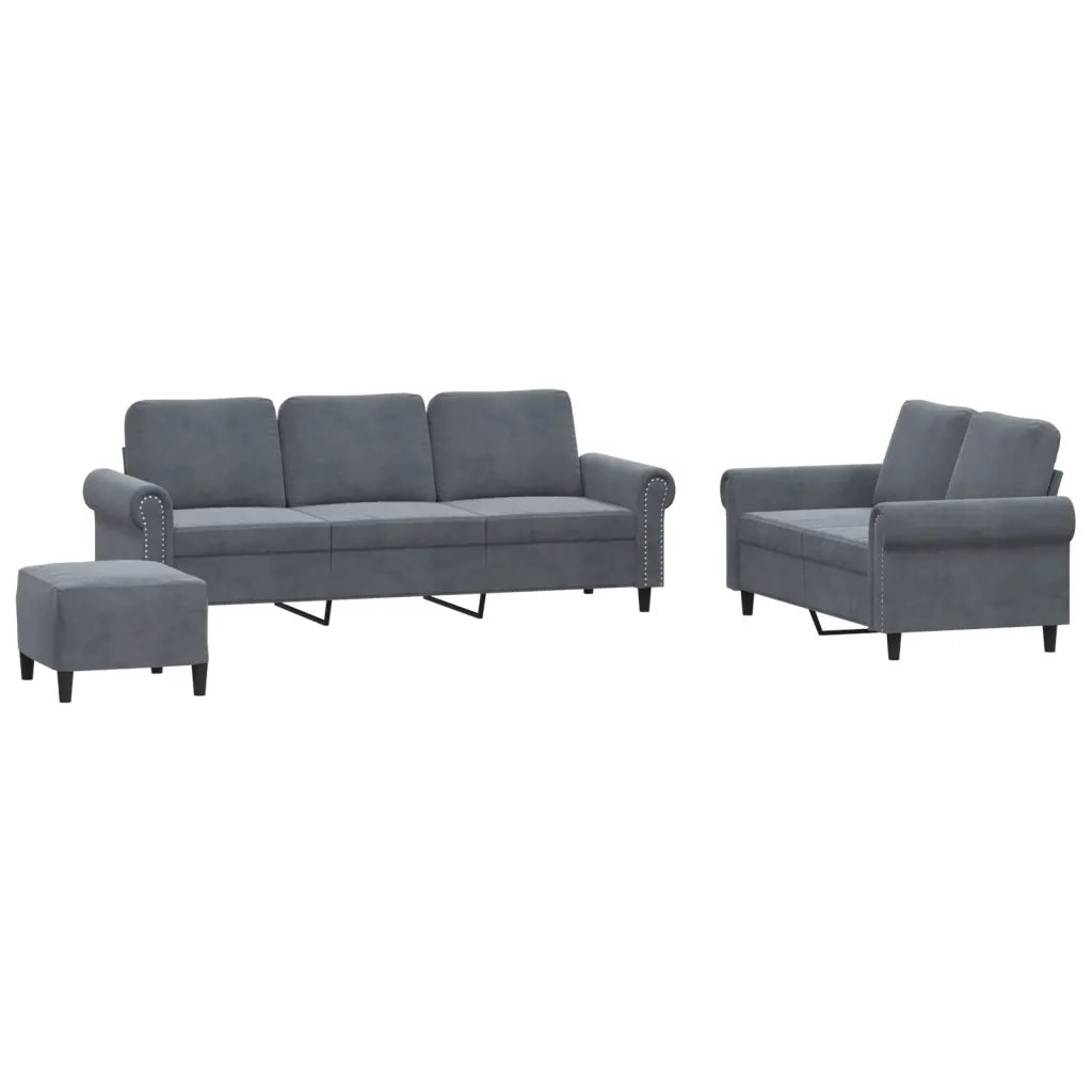 Set di Divani 3 pz con Cuscini Grigio Scuro in Velluto 3202261
