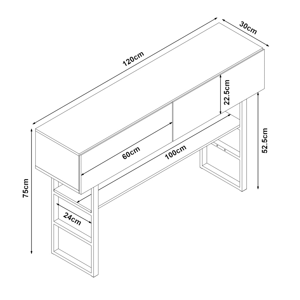 Tavolo Consolle Varberg con Cassetti e Ripiano 75 x 120 x 30 cm - Effetto Cemento Chiaro [en.casa]
