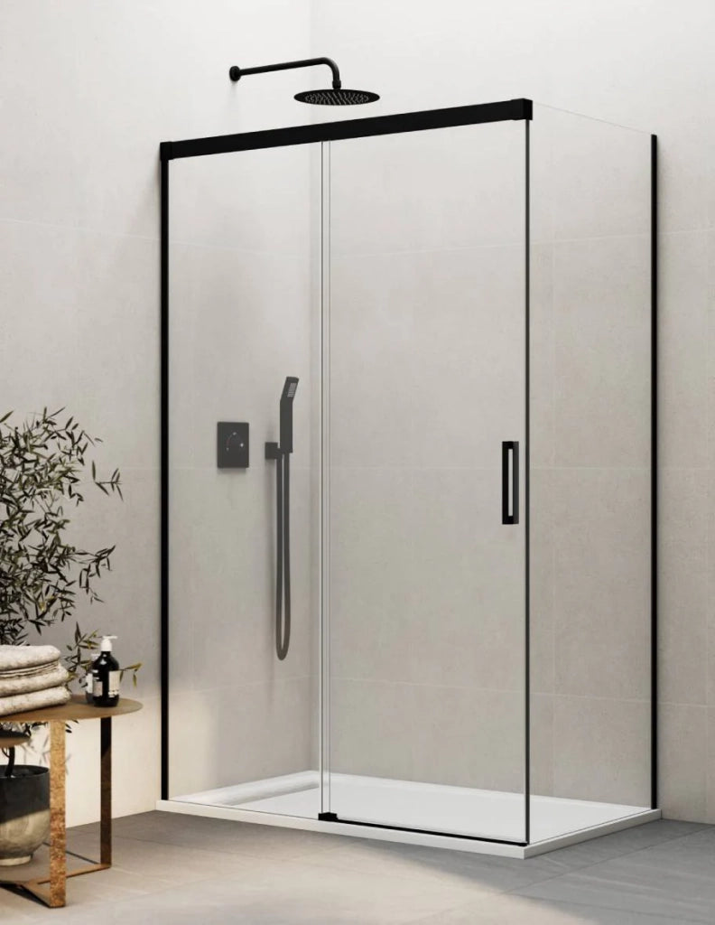 Box doccia THALASSA (BASIC) 1+1 con lato fisso laterale 155x75 cm Nero vetro trasparente