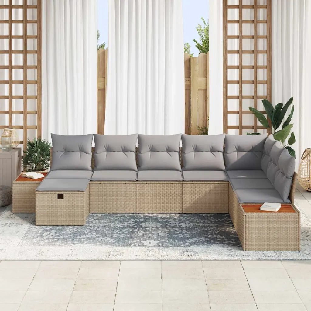 Set Divano da Giardino con cuscino 9 pcs Beige polyrattan