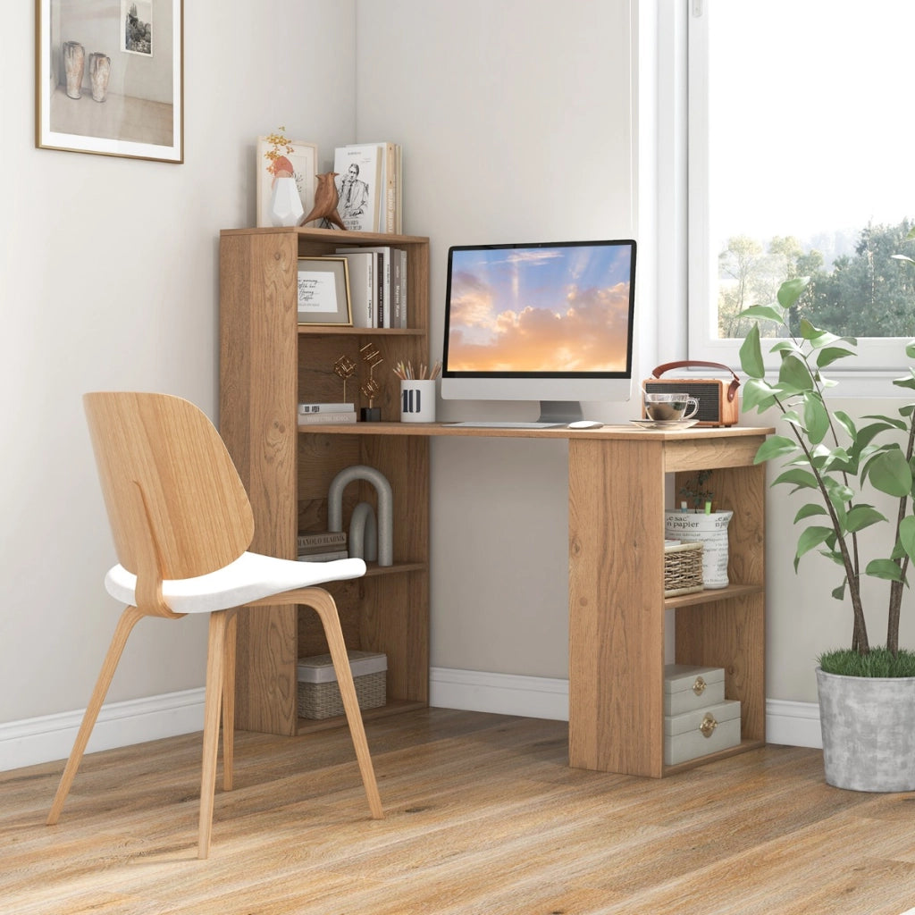 Scrivania per computer da 122cm con libreria-Postazione di studio moderna compatta con 6 ripiani Naturale