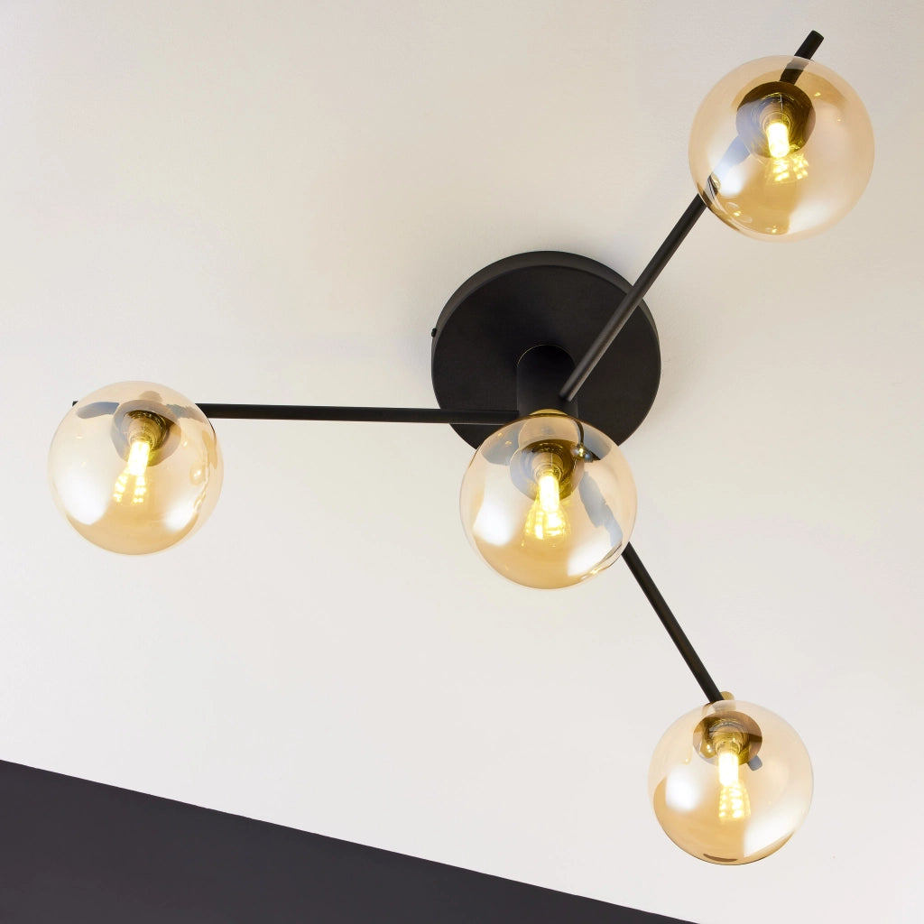 Plafoniera FIGARO Jupiter nero oro 4 sfere ambra G9