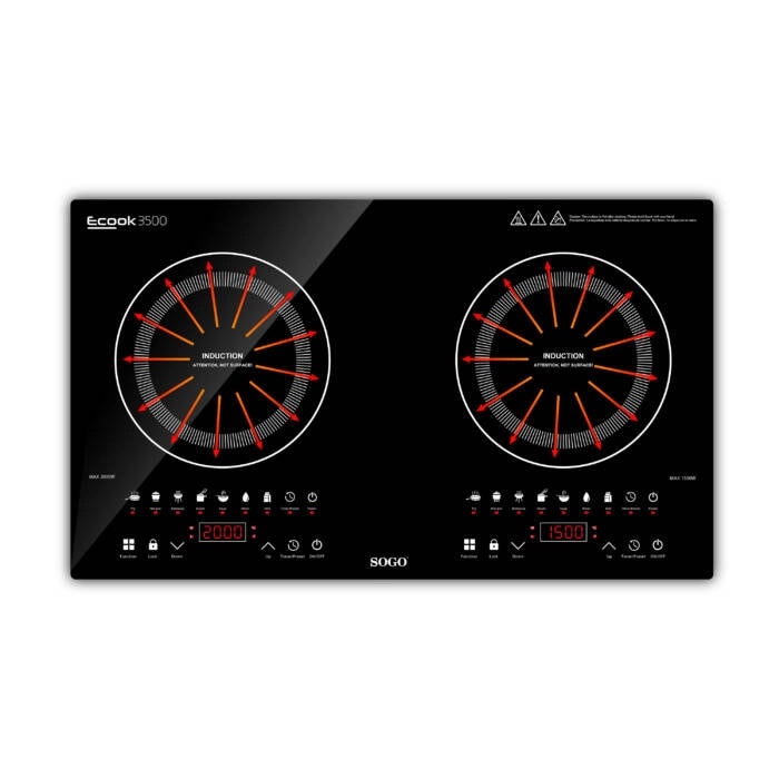 Piano cottura a induzione doppio 3500W con 2 zone, controllo touch e 7 programmi, temperatura 60-300°C per cucina - Sogo