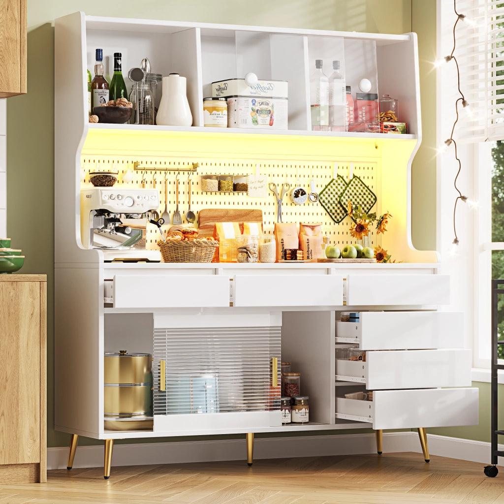 Credenza con Ripiani e Cassetto, LED e App ¨C MINIMAL ¨C Bianco 145x39x171