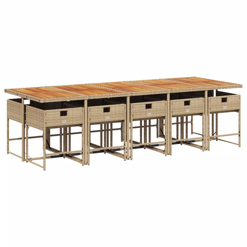 Set da Pranzo da Giardino 11 pz con Cuscini Beige in Polyrattan