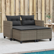 Divano da Giardino 2 Posti con Sgabelli-Sofa da Giardino-Divano da esterno Grigio in Polyrattan 194554